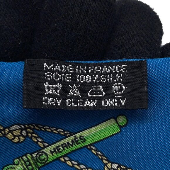 HERMES Twilly LES CLES A POIS Silk100% Blue/Green - Picture 6 of 8